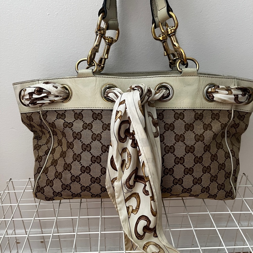 Gucci Positano scarf Tote bag with Cream Trim